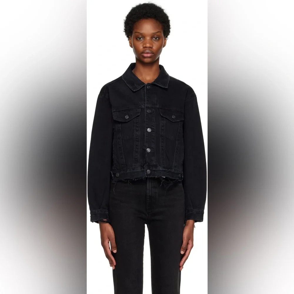 Agolde Shrunken Charli Denim Jean Jack in Distressed Black - Picture 4 of 10